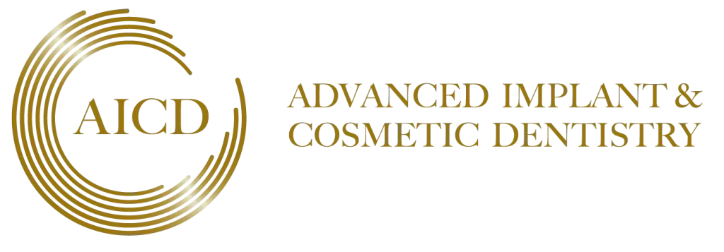 AICD logo for Advanced Implant & Cosmetic Dentistry, featuring a circular design with gold accents and the full brand name.